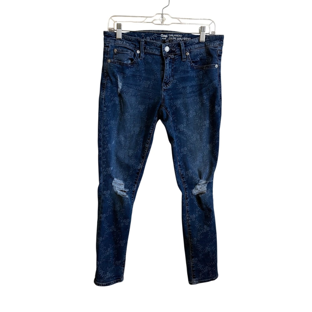 Gap Girlfriend Ankle Jeans‎ Floral Distressed Dark Wash Denim Size 2/26R